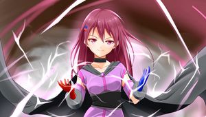 Превью обои девушка, улыбка, маг, фэнтези, аниме, арт