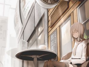 Превью обои девушка, улыбка, отдых, аниме, арт