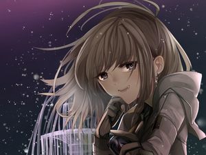 Превью обои девушка, улыбка, плащ, аниме