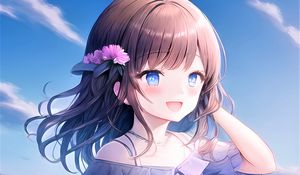 Превью обои девушка, улыбка, платье, море, лето, аниме