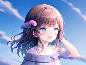Превью обои девушка, улыбка, платье, море, лето, аниме
