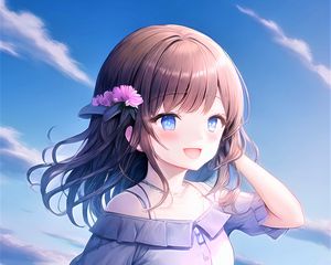 Превью обои девушка, улыбка, платье, море, лето, аниме