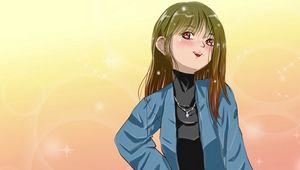 Превью обои девушка, улыбка, поза, блики, аниме, арт