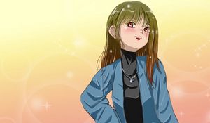 Превью обои девушка, улыбка, поза, блики, аниме, арт