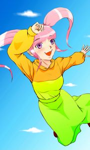 Превью обои девушка, улыбка, прыжок, радость, аниме, арт