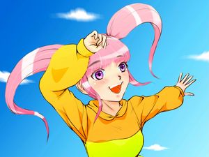 Превью обои девушка, улыбка, прыжок, радость, аниме, арт