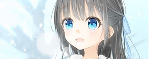 Превью обои девушка, улыбка, радость, снег, зима, аниме