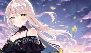 Превью обои девушка, улыбка, румянец, платье, аниме