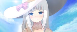 Превью обои девушка, улыбка, шляпа, аниме, арт