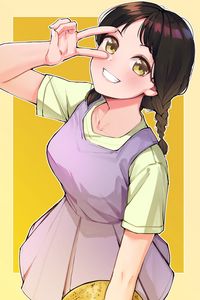 Превью обои девушка, улыбка, жест, аниме