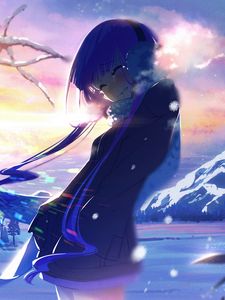 Превью обои девушка, улыбка, зима, аниме, арт