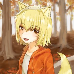 Превью обои девушка, ушки, осень, аниме, арт