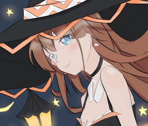 Превью обои девушка, ведьма, шляпа, хеллоуин, аниме