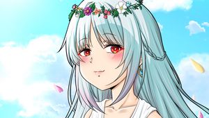 Превью обои девушка, венок, поле, аниме, арт