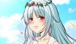 Превью обои девушка, венок, поле, аниме, арт