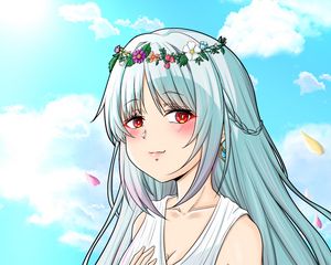Превью обои девушка, венок, поле, аниме, арт