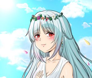 Превью обои девушка, венок, поле, аниме, арт