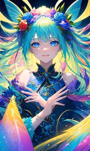 Превью обои девушка, венок, цветы, крылья, аниме