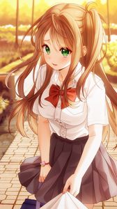 Превью обои девушка, взгляд, форма, милый, аниме