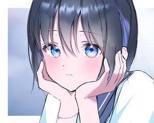 Превью обои девушка, взгляд, глаза, аниме, арт