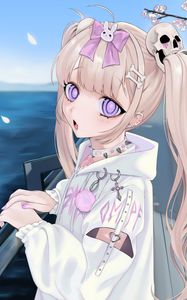 Превью обои девушка, взгляд, хвостики, аниме, арт