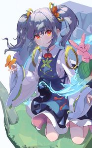 Превью обои девушка, взгляд, хвостики, платье, аниме