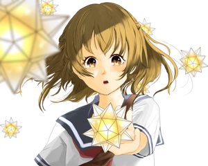 Превью обои девушка, взгляд, матроска, звезда, свечение, аниме