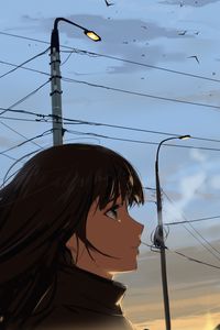 Превью обои девушка, взгляд, небо, сумерки, аниме