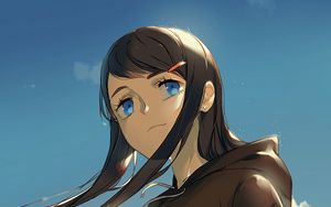 Превью обои девушка, взгляд, облака, небо, аниме, арт