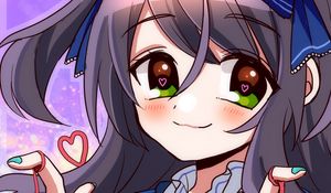 Превью обои девушка, взгляд, сердечки, милый, аниме, арт