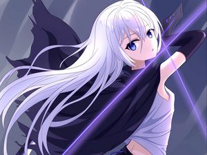 Превью обои девушка, взгляд, удар, аниме, арт