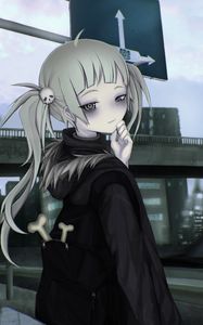 Превью обои девушка, взгляд, угрюмый, аниме, арт, серый