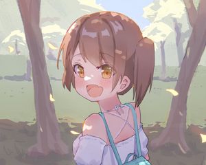 Превью обои девушка, жест, улыбка, аниме, арт