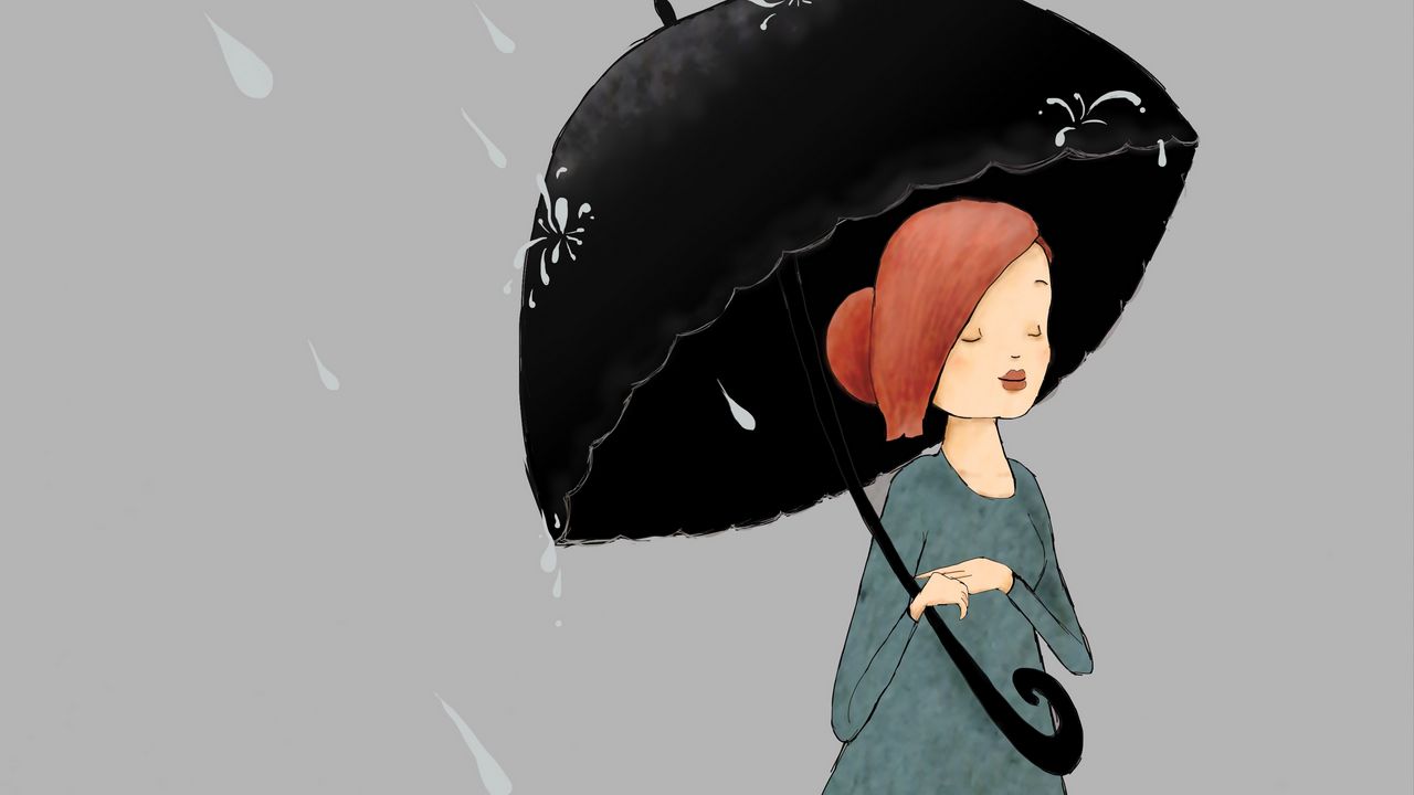 Обои девушка, зонт, дождь, арт