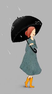 Превью обои девушка, зонт, дождь, арт