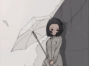 Превью обои девушка, зонт, дождь, грусть, одиночество, аниме