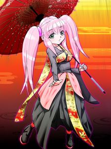 Превью обои девушка, зонт, кимоно, аниме