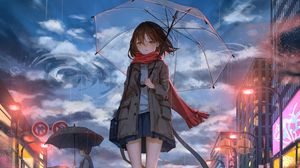 Превью обои девушка, зонт, аниме, дождь, грусть