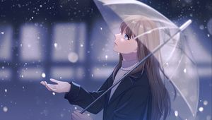 Превью обои девушка, зонтик, дождь, аниме, арт