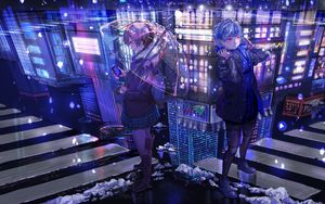 Превью обои девушка, зонтик, переход, аниме, арт