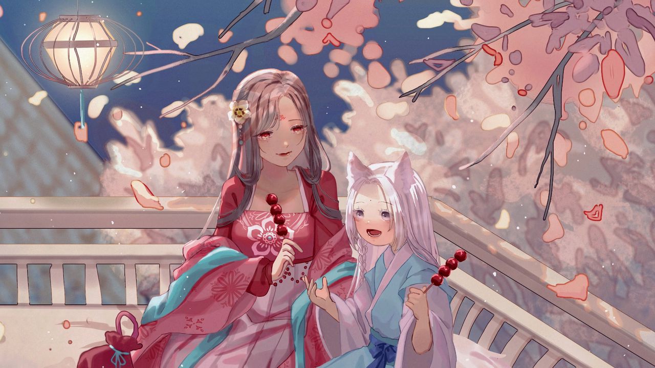 Обои девушки, кимоно, праздник, аниме