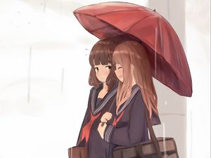 Превью обои девушки, школьницы, зонтик, аниме