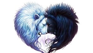 Превью обои digital art, белый лев, черный лев