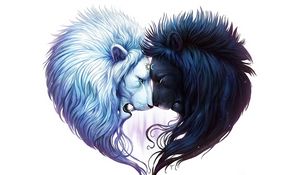 Превью обои digital art, белый лев, черный лев