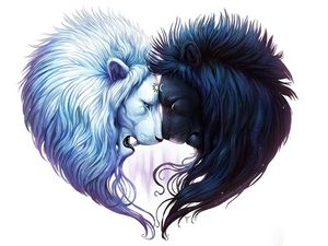 Превью обои digital art, белый лев, черный лев