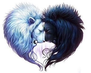 Превью обои digital art, белый лев, черный лев