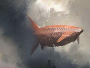 Превью обои дилижабр, город, арт