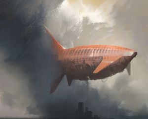 Превью обои дилижабр, город, арт