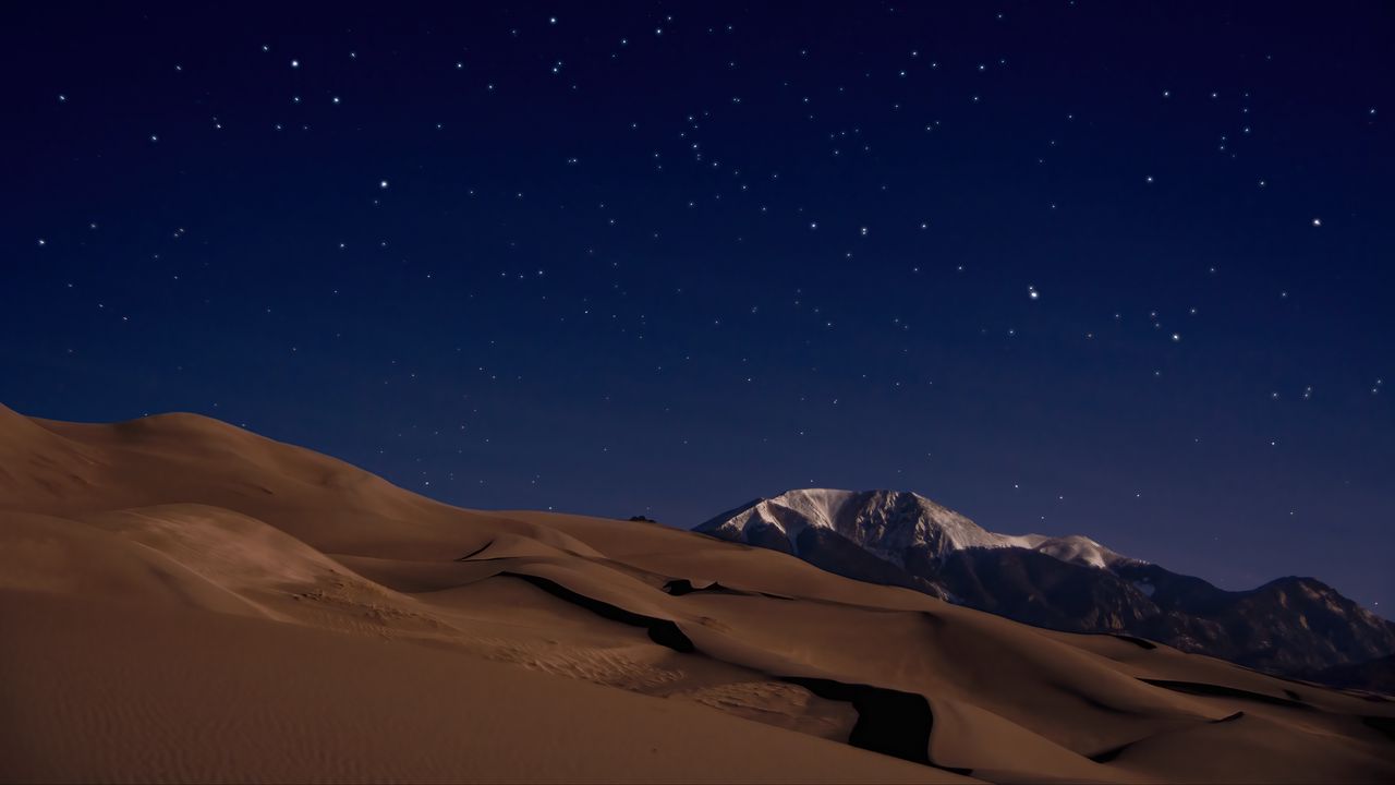 Обои дюны, пески, пустыня, горы, ночь, звездное небо