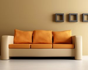 Превью обои диван, мебель, кожа, оранжевый, бежевый